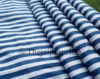 Blauw-wit gestreepte katoen: zachte voile jaipuri-print