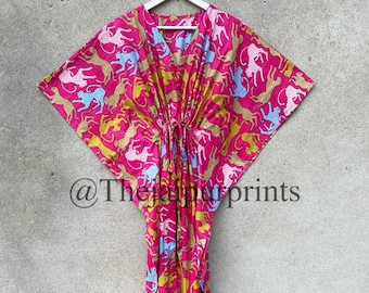 Leopard Print Cotton Kaftan: Indian Maxi Dress, Beach Cover-Up