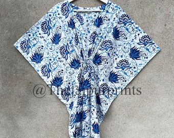 Floral Print Cotton Kaftan, Bohemian Beach Cover Up, Loungewear