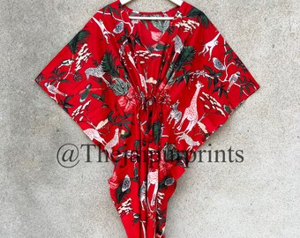 Cotton Kaftan Maxi Dress, Jungle Animal Print, Beach Cover Up