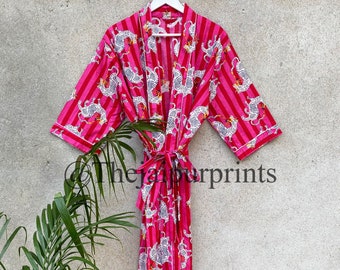 Indian Handmade Lightweight Cotton Kimono Robe, Bridesmaid Robe, Cotton Dressing Gown, Dragon Print Kimono Robe, Sleepwear, Kimono Women