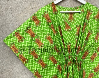 Cotton Animal Print Kaftan: Indian Handmade Maxi Dress
