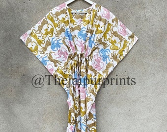 Floral Print Cotton Kaftan: Bohemian Beach Cover Up