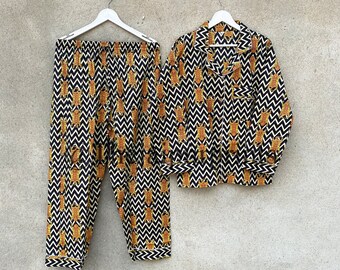 Tiger Print Cotton Pajama Set, Nightwear Payjamas, Animal Print Cotton PJ Set , Women Night Shut, Bridesmaid Pajamas