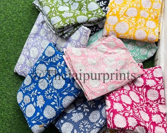 Indian Block Print Cotton Fabric By The Yard: Floral Sewing Material