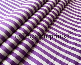 Purple Stripe Cotton Fabric: Indian Hand Printed Voile By The Yard