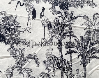 Tiger & Crane Jungle Print Fabric: Hand Block Printed Cotton