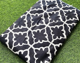 Black & White Abstract Cotton Fabric: Hand Block Print, Boho Quilting