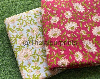 Floral Print Cotton Fabric, Indian Hand Block Voile, Soft Summer Dress Material