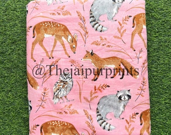 Jungle Safari Nursery Fabric, Pink Animal Print Cotton Fabric, By The Yard