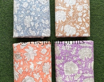Floral Print Indian Cotton Fabric: Hand Block Printed Boho Quilt Fabric