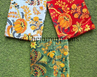Floral Print Velvet Fabric, Indian Handmade Sewing Material, 44" Wide
