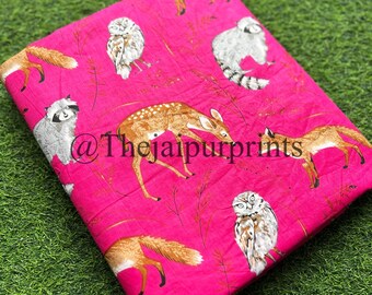 Pink Jungle Animal Print Cotton Fabric: Baby Nursery Quilting Fabric