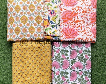 Indian Block Print Fabric Remnants Crafts By The Yard, 100% Cotton Wholesale Lot Of Floral Print Cotton Quilting Sewing Fabric
