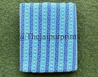 Blue Stripe Cotton Fabric: Hand Block Print Indian Fabric By The Yard
