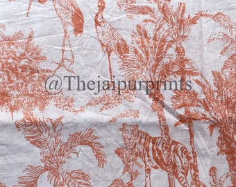 Bengal Tiger Cotton Fabric: Jungle Botanical Print, 44 Inch Wide