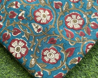 Floral Block Print Cotton Fabric: Indian Dressmaking Fabric
