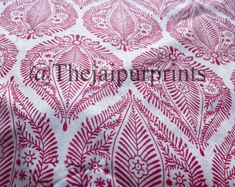 Pink Floral Hand Printed Cotton Fabric, Indian Block Print