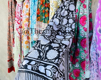 Block Print Cotton Sarong | Boho Beach Scarf, Head Wrap