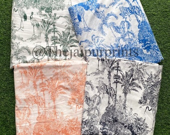 Tropical Jungle Cotton Fabric: Tiger, Crane, Palm Print