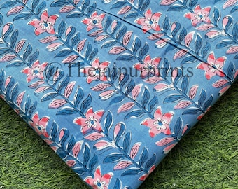 Indigo Floral Cotton Fabric: Hand Block Printed Indian Fabric By The Yard