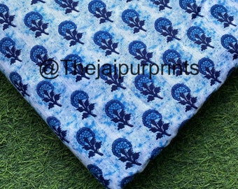 Floral Block Print Cotton Fabric, Indian Handmade Dress Fabric
