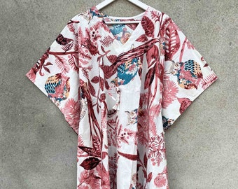 Vestido caftán de algodón con estampado de búhos, pareo de playa, maxi talla grande