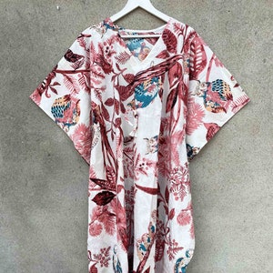 OWLS Print Indian Cotton Kaftan Dress, Beach Cover Up, Women Dress Long Caftan, Maxi Dress, Summer Caftan, Plus size Kaftan, Beach Kaftan