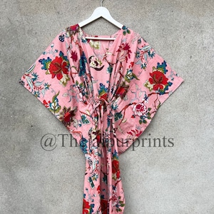 Indian Handmade Pink Floral Kaftan, Beach Cover Up, Women Long Kaftan Dress, Summer Dress, Maxi Dress, Kaftan For Womens, Caftan Dress