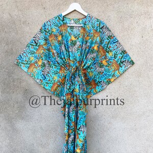 Jungle Print Kaftan Dress: Handmade Indian Cotton Boho Beach Cover-Up