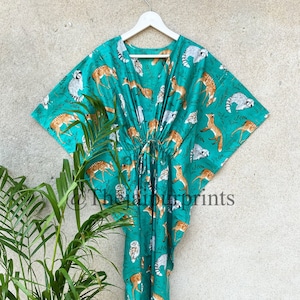 New Wild Animal Print Cotton Handmade Kaftan Robe, Women Nightwear Comfy Maxi Dress, Beach wear Kaftan, Long Caftan, Dress For To Be Mom