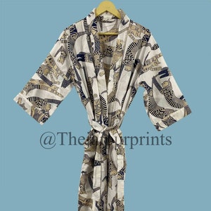 Unisex Cat Art Printed Kimono Robe, Soft Cotton Indian Kimono, Bridesmaid Robe, Wedding Bridal Party Robe, Women Dressing Gown, Bath Robe
