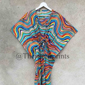 Multi Color Stripe Print Cotton Kaftan Dress,  Indian Soft Cotton Caftan, Maxi Dress, Beach Cover Up, Bridesmaid Gift, Kaftan For Women&#39;s