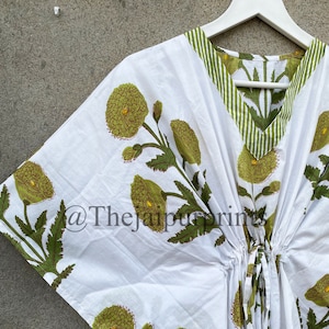 Indian Hand Block Print Floral Kaftan Dress, Women Long Caftan Dress, Beach Cover Up, Flower Block Print Sleepwear Maxi Dress, Loungewear