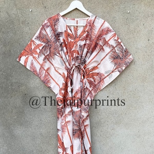 Beautiful Palm Tree Print Cotton Caftan, Indian Cotton Kaftan Dress, Plus Size Kaftan Women Summer Kaftan, Long Kaftan, Nightwear Maxi Dress