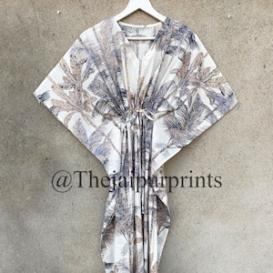 Handmade Cotton Kaftan Dress: Palm Tree Print Boho Maxi