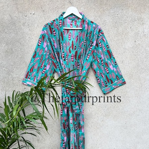 Cotton Floral Print Cotton Kimono Robe Dressing Gown, Block Print Bridesmaid Robe, Summer Nightwear, One Size