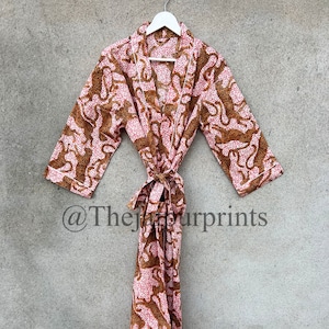 Leopard Print Cotton Kimono Robe, Bridesmaid Robe, Kimono Cardigan, Robes For Women, Getting Ready Robe, Indian Kimono, Japanese Bath Robe