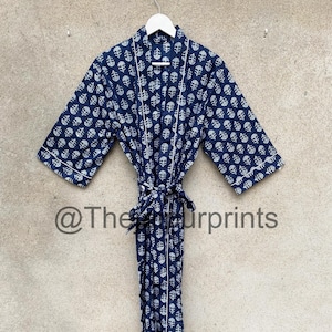 Indigo Blue Floral Kimono Robe, 100% Indian Soft Cotton Kimono Robe, Bridesmaid Robe, Bridal Party Robe, Summer Kimono, Getting Ready Robe
