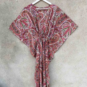 Paisley Print Cotton Kaftan Dress: Boho Loungewear