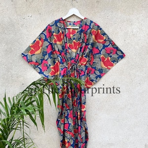 Cotton Floral Caftan, Indian Floral Long Kaftan, Beach Kaftan, Women Sleepwear Gown, Maxi Dress, Bathrobe, Christmas Gift