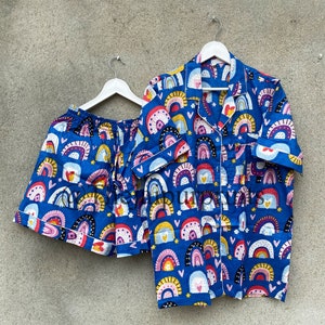 Hand Printed Cotton Pajama Set: Rainbow Loungewear