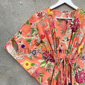 Indian Kaftan Paradise Bird Print Long Kaftan, Dress For to be Moms, Beach Cover Up, Indian Kaftan, Women Maxi Kaftan Dress, Summer Kaftan