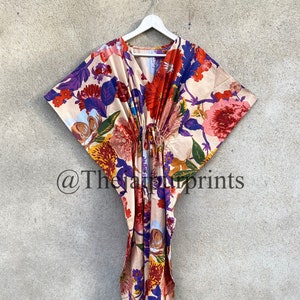 Indian New Flowers Soft Cotton Kaftan Dress, Maxi Dress, Beach Cover Up, Loungewear Dress, Long Free Size Caftan, Nightwear Gown Robe