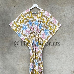 Floral Print Cotton Kaftan: Bohemian Beach Cover Up