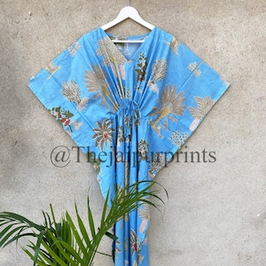 Handmade Cotton Caftan Dress: Tree Print Beach Cover-Up