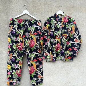 Bird Print Cotton Pyjama Set Women Night Dress, Bridal Party Pajamas, Pajama Set For Women&#39;s, Summer Pj Set, Christmas Gift