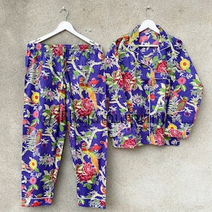 Indian Cotton Pajama Set For Women&#39;s, Bird Print Comfortable Nightwear Gown, Birthday Party Pajama, Summer Cotton Pj Set, Bridesmaid Pajamas