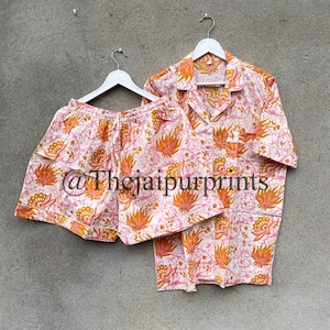 Indian Handmade Cotton Pajama Shorts, Shorts Pj Set, Pj Shorts For Women&#39;s, Comfortable Nightwear, Summer Night Dress, Gift For Her