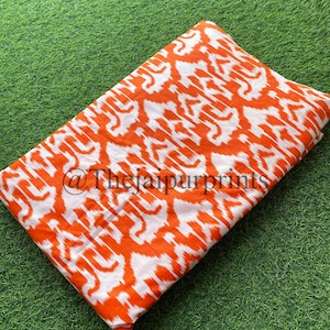 Orange And White Ikat Design Soft Cotton Fabric, Ikat Home Decor Fabric, Designer Upholstery Fabric by the yard, Dressmaking Fabric